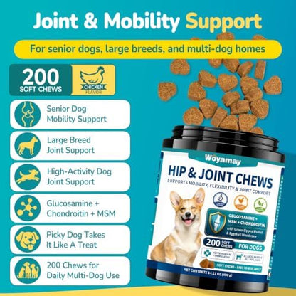 Woyamay Joint Supplement for Dogs, Glucosamine for Dogs,200 Soft Chews
