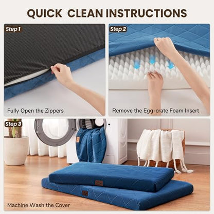 Orthopedic Dog Beds for Small Dogs, Washable Pet Bed Mat with Removable Cover, Waterproof Egg Crate Foam Puppy Bed Anti Slip, 23" x 18", NOT for Chewers