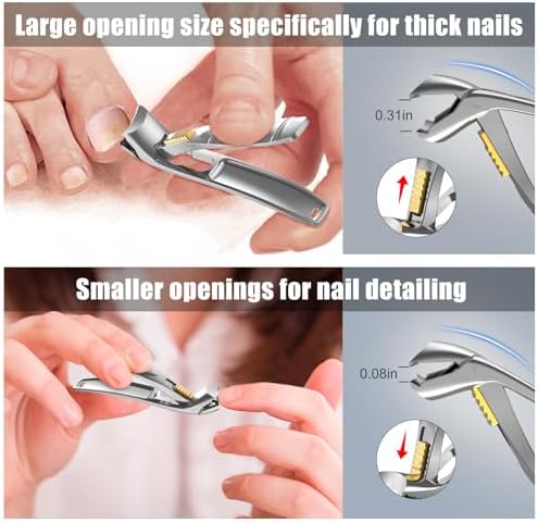 SHINLEA Nail Clippers for Seniors Thick Toenails, Professional Fingernail Toenail Clippers with Catcher, Sharp Wide Opening and Long Handle Nail Cutter Set for Men Women, Silver