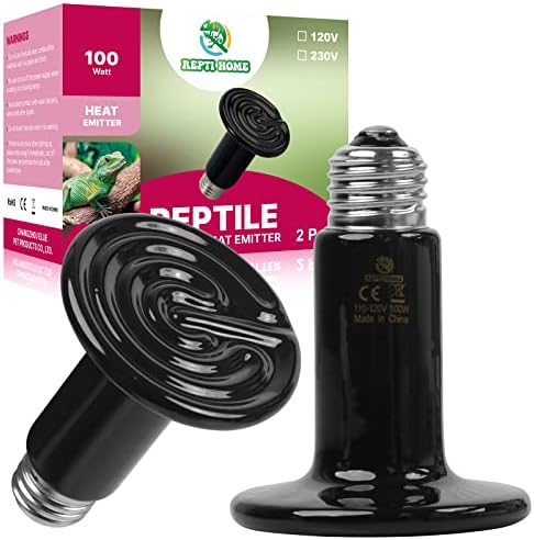 100W Ceramic Heat Emitter (2 Pack), Reptile Heat Lamp Bulbs, Ceramic Heater for Amphibian, Pet Brooder Coop, Chicken, Dog, Cat