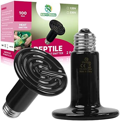 100W Ceramic Heat Emitter (2 Pack), Reptile Heat Lamp Bulbs, Ceramic Heater for Amphibian, Pet Brooder Coop, Chicken, Dog, Cat