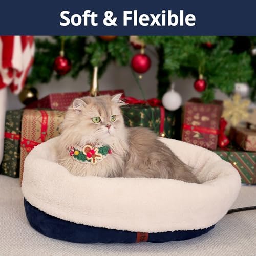 Heated Cat Bed with Pet Pad, 17.7"×13.7", Blue