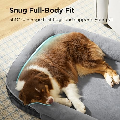 Bedsure XL 360°Oval Bolster Orthopedic Dog Beds Large Sized Dog,42" Grey