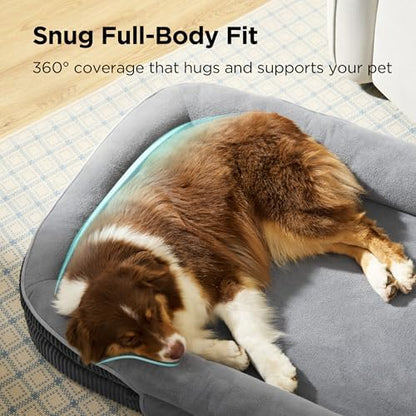 Bedsure 360°Oval Bolster Orthopedic Dog Bed Medium Size Dog,30" Grey