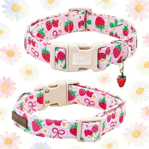 Dog Collars, Spring Red Strawberry Print Pet Collar Holiday Cute Durable Adjustable Pendant Gift Collar with Quick Release Plastic Buckle for Small Dogs