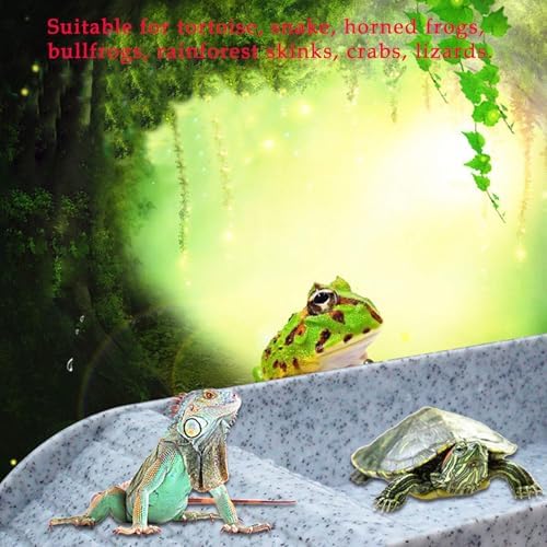 kathson Reptile Tortoise Turtle Feeding Dish with Ramp and Basking Platform Plastic Turtle Food and Water Bowl Also Fit for Bath Horned Frogs Lizards Amphibians(White, Emulational Granite)