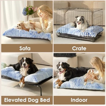 EHEYCIGA Fluffy Dog Crate Bed for Large Dogs, Plush Faux Fur Pad, Blue