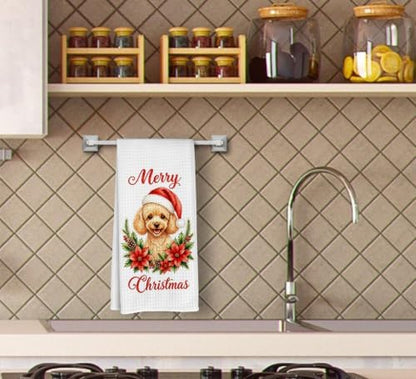 Merry Christmas Goldendoodle Kitchen Dish Towels Dishcloth 16x24