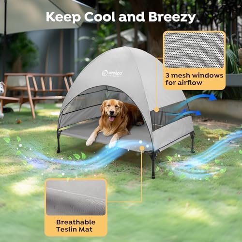 Veehoo Outdoor Dog Bed with Canopy, Cooling Elevated Dog Shade for Outside