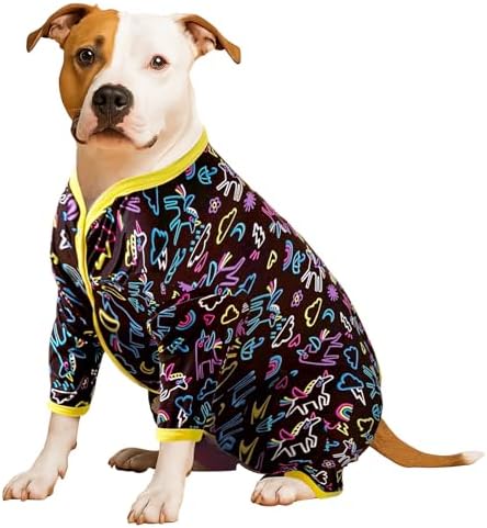 LovinPet Large Dog Pajamas, PJs for Pitbulls, Unicorn Print, Blue, M
