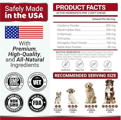 Cranberry Supplement for Dogs - 170 Chews - Dog UTI & Bladder Support