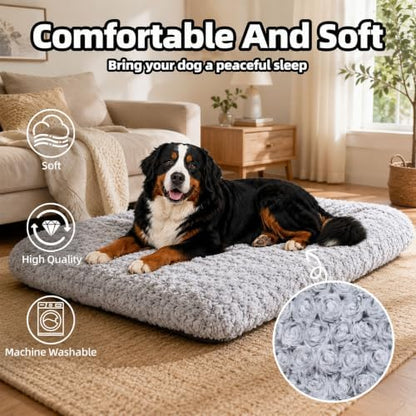 Extra Large Dog Bed, Plush Washable Pet Bed Mat, Dog Crate Bed 53"x35" Gray