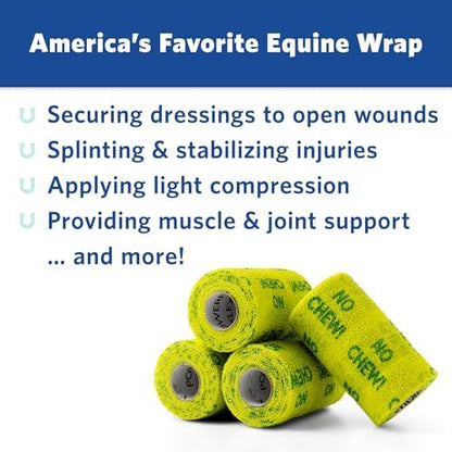 OVIK Health PowerFlex Equine – Extra Strong Self-Adhering Bandage Wrap – Wound Care, Compression & Support Bandage for Horses, Cows & Dogs – No Chew, 4 inch, 4 Rolls (Resealable Case)