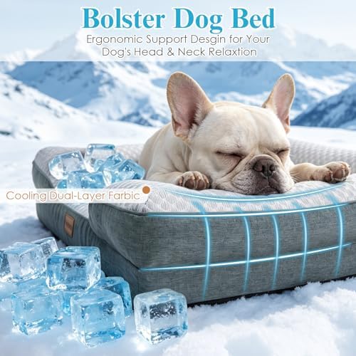 Dog Cooling Mat for Large Dogs, Elevated Bolster Sofa Bed