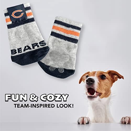 NFL Chicago Bears Anti Slip Dog Socks with Elastic Ribbed Top, Size X-Small/Small. Indoor/Outdoor Socks, Best Dog Paw Protector, 2 Pairs, Cool Puppy Supplies with NFL Logo of Bears Football Team