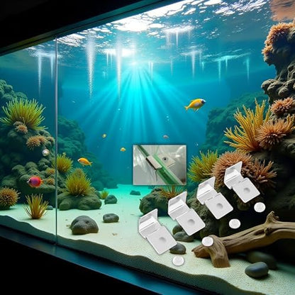 4Pcs Pssopp Aquarium Cover Bracket, Fish Glass Cover Clip Stainless Steel Aquarium Glass Covers Support Bracket Holders Universal Lid Clips for Rimless Aquariums(5mm)