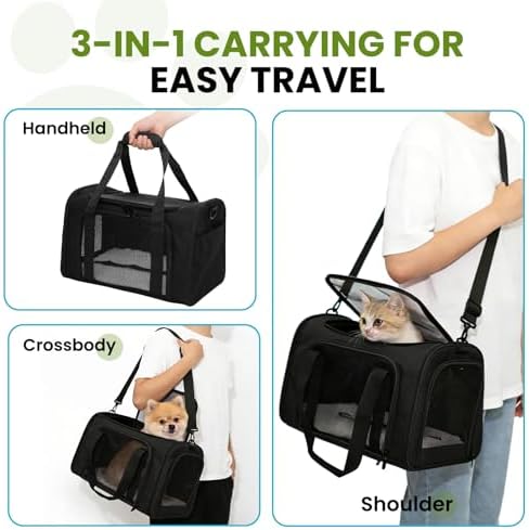 Soft-Sided Cat Carrier 18x11x11 in Expandable Travel Pet Bag 15LBS