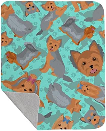 Caroline's Treasures MLM1061LQB Blue and Tan Yorkie Quilted Blanket 50x60 Artwork Pattern Quilted Throw Blanket for Bed, Couch, Sofa, Soft and Lightweight