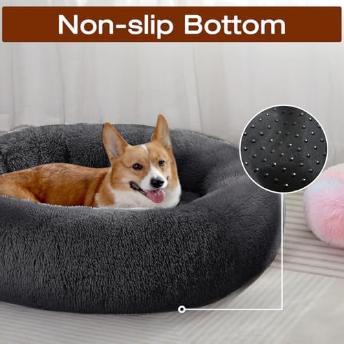 JOLLYVOGUE Dog Bed, Calming Anti-Anxiety Large Dog Bed, Fluffy Donut Cushion for Medium and Large Pets (27")