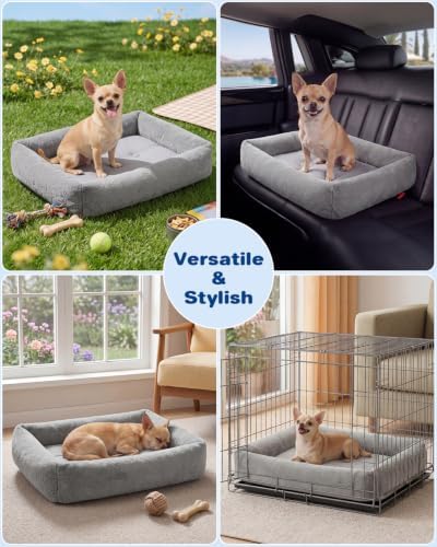 Cooling Dog Bed for Small Medium Cats - Removable Inner Cushion & Reversible Design (Ice‑Silk Cooling Layer | Sherpa Fleece Layer), Non‑Slip Bottom Washable Cooling Mat for Dogs Cats Crates 20" × 14"