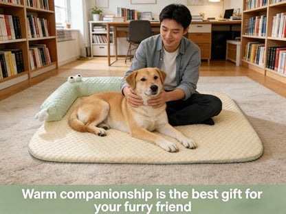 L-Shaped Pet Bed Mat with Pillow, Breathable Machine Washable Cushion for Cats, Kittens, Small Pets (Beige)