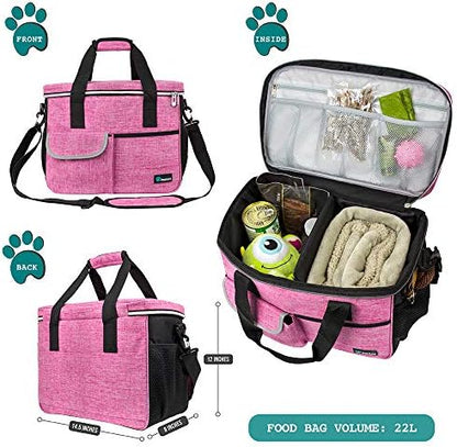 PetAmi Dog Travel Bag Organizer, Pet Supplies Tote Diaper Bag, Pink Medium