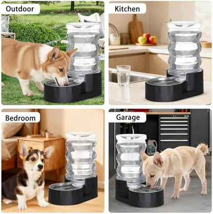 RIZZARI 7L Dog Water Bowl Dispenser:Black Stainless Steel Gravity Bowl