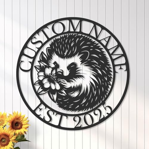 Custom Hedgehog Metal Sign, Personalized Name Wall Art, Unique Home Decor Gift, Garden Memorial Marker, Housewarming Present for Hedgehog Lovers (Style-1)