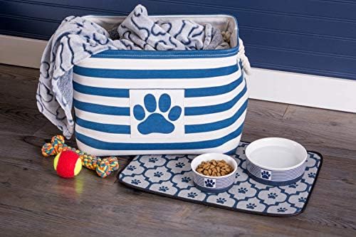 Bone Dry Pet Storage Collection Striped Paw Patch Bin, Large Rectangle, Navy