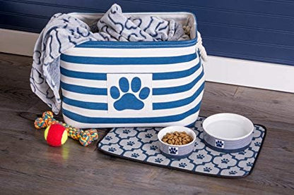 Bone Dry Pet Storage Collection Striped Paw Patch Bin, Large Rectangle, Navy