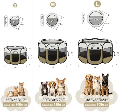 Sieidihit Dog Cat Playpen Puppy Crate Cage Indoor Outdoor (Khaki, Small)