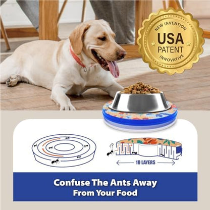 SoulThink® Ant Proof Cat Dog Bowl Tray - SoulThink x Simone Miller Collaboration Pet Food Dish Indoor No Chemical No Water Needed Different from Traditional Ant Trap (Orchid Flower)