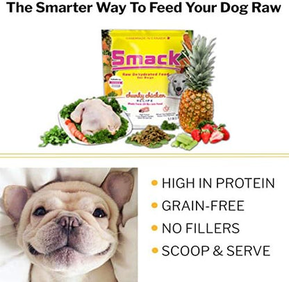 Smack Pet Food Organic Raw Dehydrated Dog Food Grain-Free, Gluten-Free, Raw Food for Dogs (Chunky Chicken, 8.8 Ounce)