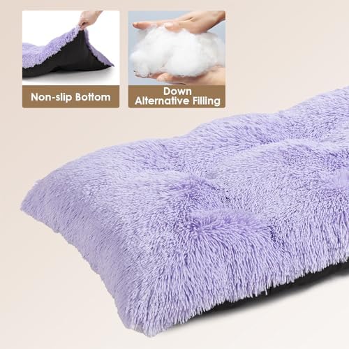 EHEYCIGA Fluffy Dog Crate Bed for Large Dogs, Plush Faux Fur Pad, Purple