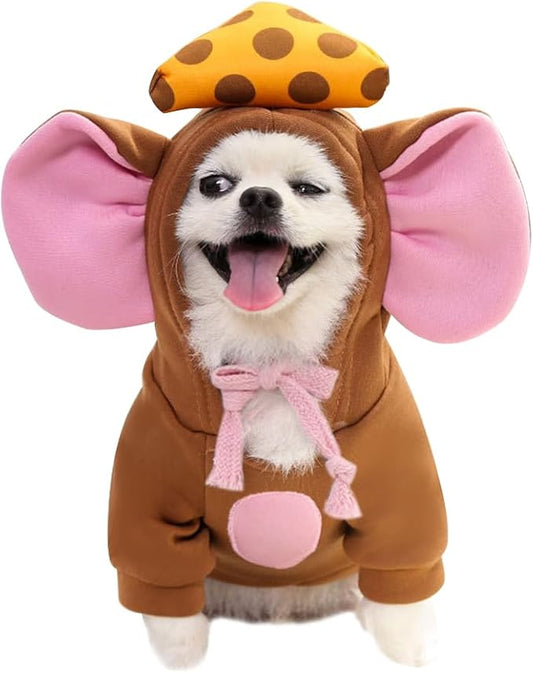 Pet Clothing Dog Transformation Frog Hoodie Autumn and Winter Warm Small Large Dog Method Dou Cat Bullfighting Clothes (Brown Mouse,XL)