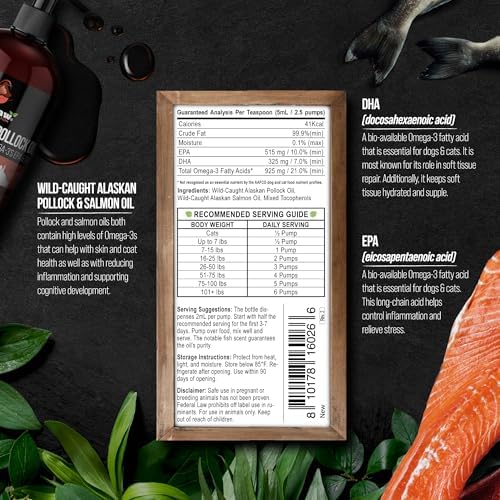 Wild Alaskan Salmon Oil for Dogs | Liquid Omega 3 Fish Oil with Pump | Skin and Coat, Joint and Heart Support | High Potency EPA and DHA | 16oz