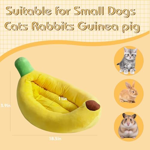Rabbit Bed Warm Small Dog Cat Sleeping Carrot Banana Beds Bunny Bed Guinea Pig Hideout Bed Thick Soft with Removable Mat,Machine Washable Guinea Pig Cushion (Banana（18.5 * 11.02 * 3.94）)