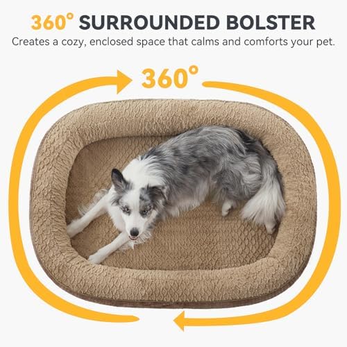JOEJOY Orthopedic Dog Bed for Extra Large Dogs, XXL Egg-Crate Memory Foam Pet Bed with Bolster Sides, Waterproof Lining, Removable Washable Cover & Non-Slip Bottom, Brown