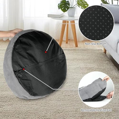 Heated Cat Bed Indoor, 18.5" Soft Heated Pet Bed for Indoor Cats with Timer and Temp Adjustable, Warming Cat Bed Heating Pad for Small to Large Cats Kitten