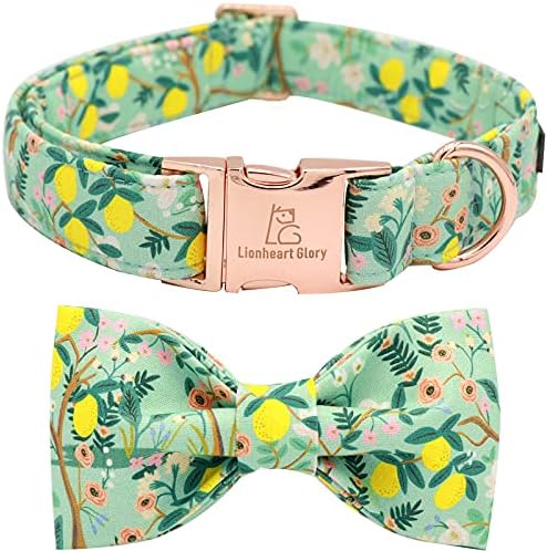 Lionheart glory Premium Floral Dog Collars, Bowtie Dog Collar, Adjustable Heavy Duty Girl Dog Collar with Bow for Small Dogs