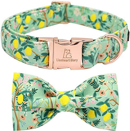 Lionheart glory Premium Floral Dog Collars, Bowtie Dog Collar, Adjustable Heavy Duty Girl Dog Collar with Bow for Large Dogs