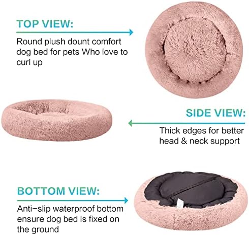 SAVFOX 54 inches Calming Donut Dog Bed - 3X Durable Plush Faux Fur, Machine Washable & Non-Slip, Fits up to 210 lbs, Removable Cover, Pink