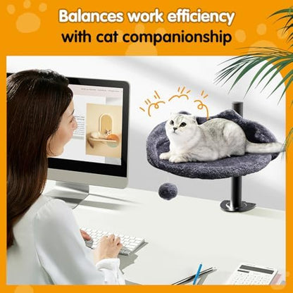 Cat Desk Bed - Adjustable Steel Frame,Faux Fur Perch Holds 40lbs