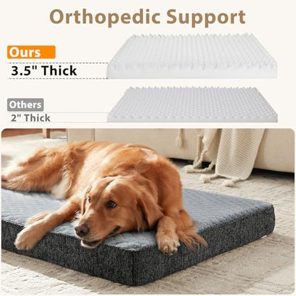 JOEJOY Orthopedic Medium Dog Bed, Washable Dog Crate Bed Medium Sized with Removable Cover, Egg Memory Foam Pet Beds, Light Grey, 29"x18"
