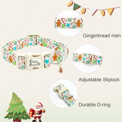 Dog Collars, Christmas Pet Collar Holiday Dog Collar Gingerbread Man Print Pet Collar Durable Collar Cute Dog Collar Boy Girl Dog Collars Adjustable Dog Collar for X-Small Dogs