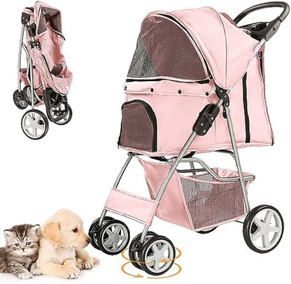 4-Wheel Pet Stroller for Small Dogs and Cats, Up to 33 lb, Pink