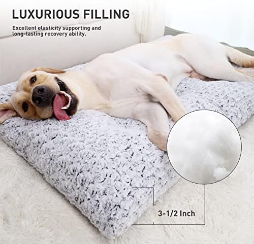 KSIIA Washable Dog Bed Medium Size Dog Crate Bed Plush Pet Mat 35"x23" Gray