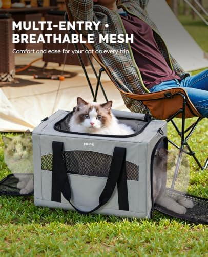 Pecute Cat Carrier Stable, Pet Carrier with Privacy Partition,Gray