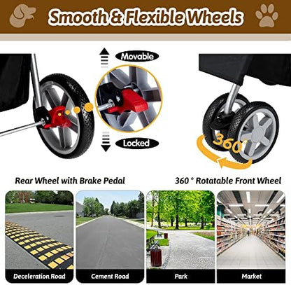 Foldable Pet Stroller 4 Wheels for Small Medium Dogs Cats,Black