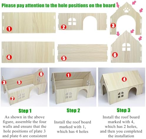 Amonk Guinea Pig Hideout 15x9x10 inch Large Size Wooden House with Window and Roof Wood Hut Habitats Decor for Bunny, Chinchillas, Dwarf Rabbits, Hamsters, and Other Small Pet Animals